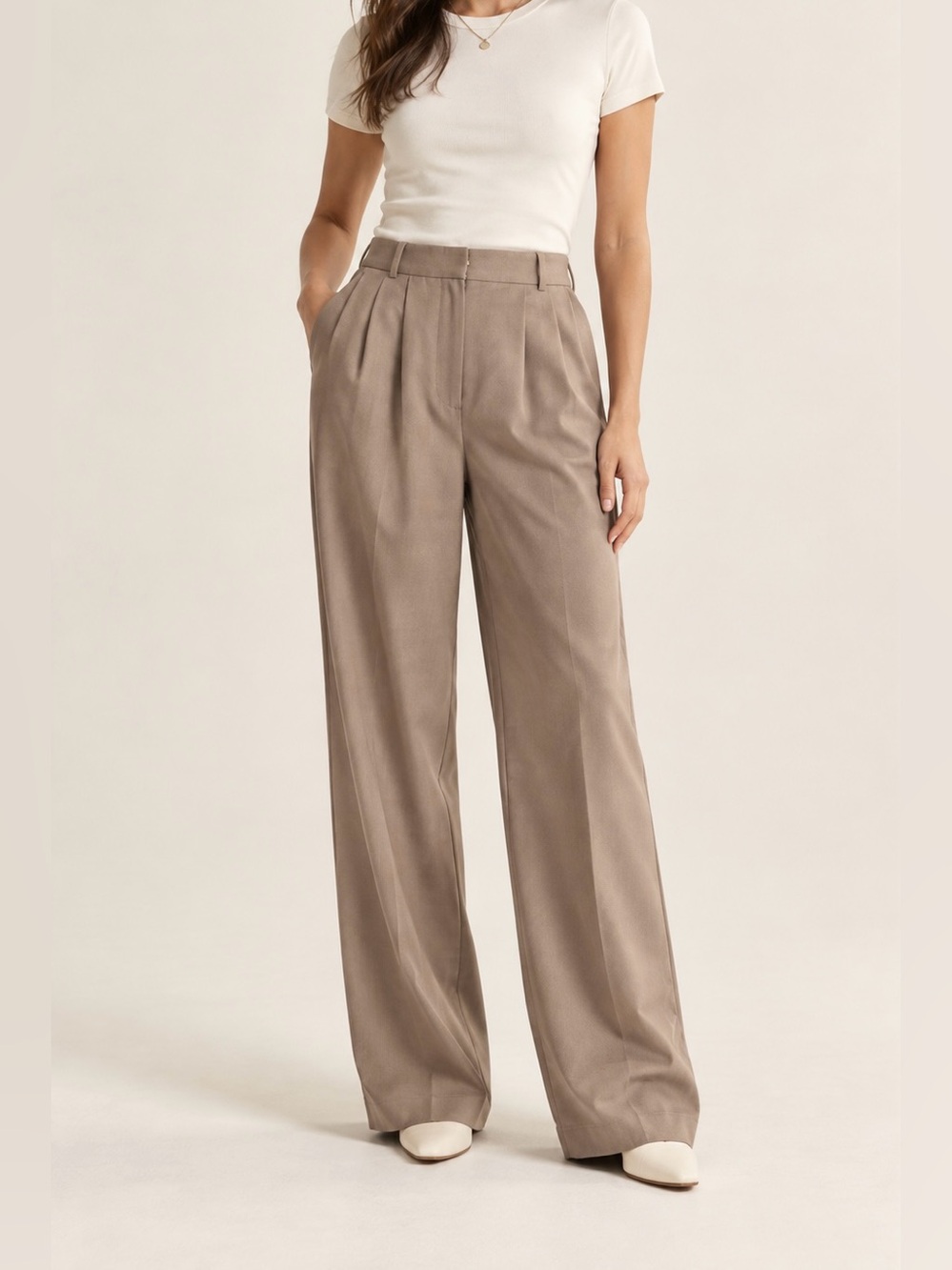 Abercrombie Fitch Taupe Pleated Wide Leg Trousers Old Money Academia Office 27